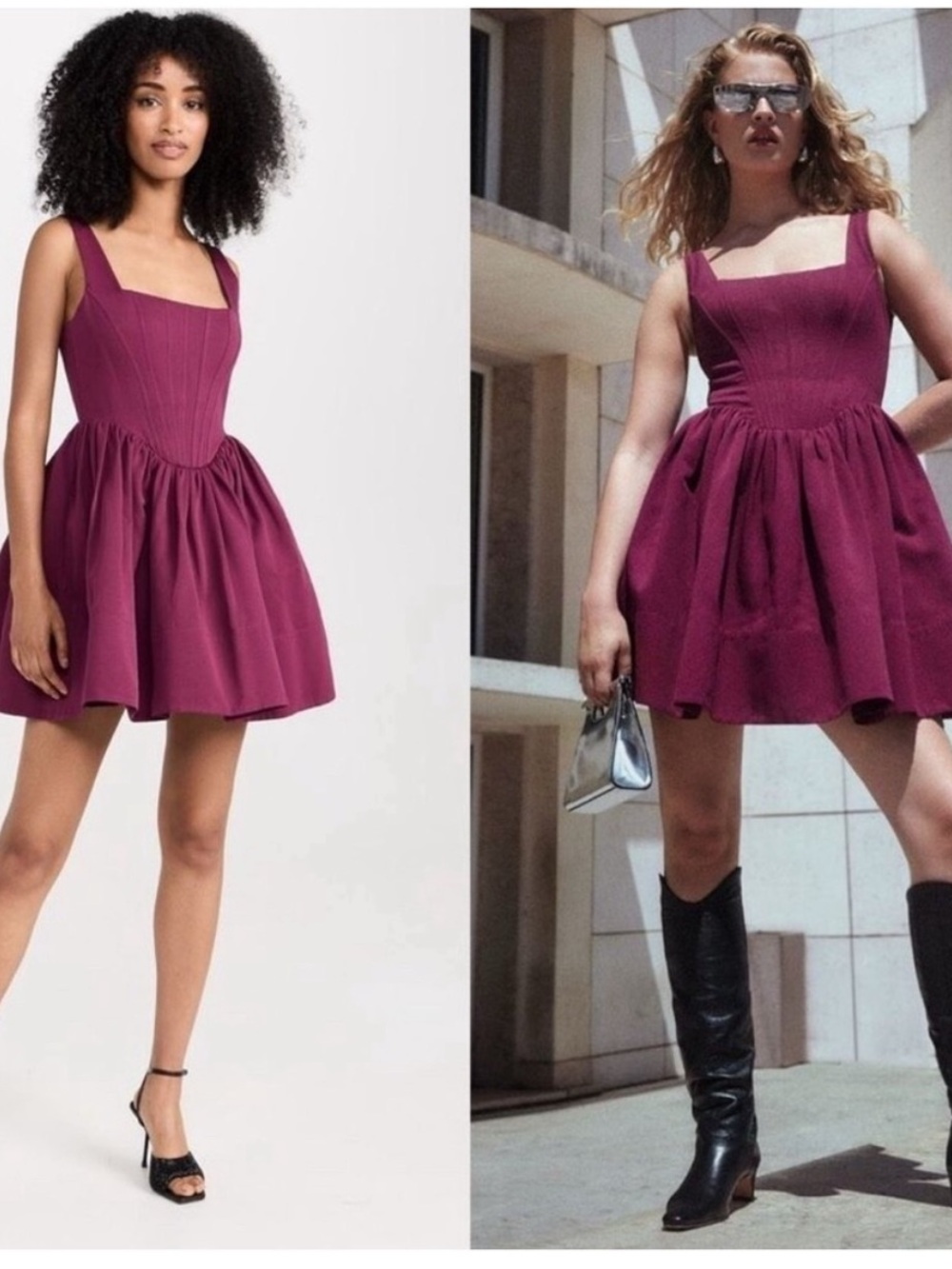 Staud Dress Landscape Corset Mini Fit and Flare in Syrah Purple